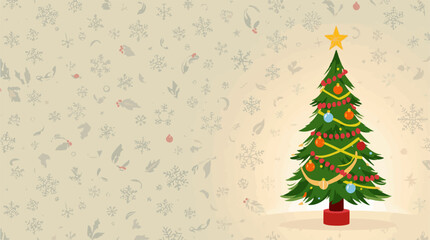 Vector template featuring a festive Christmas light background decoration with a prominent Christmas tree designed in a flat style, incorporating vibrant 