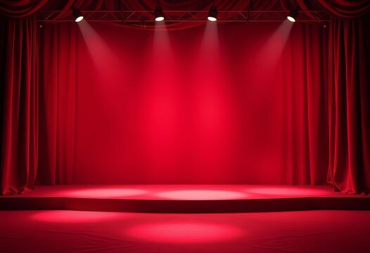 Deep crimson stage backdrop, smooth texture, dramatic lighting, rich, red background