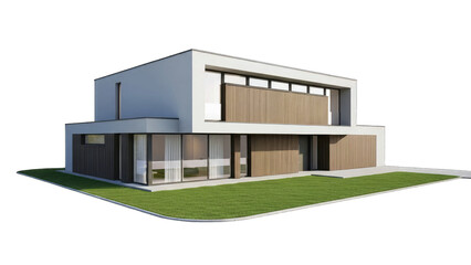 Modern House on Green Lawn, Isolated