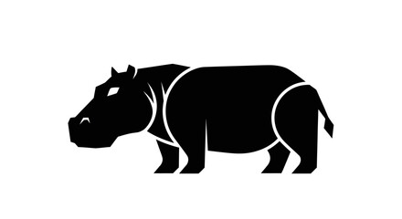 Obraz premium Black and white hippopotamus silhouette graphic design illustration