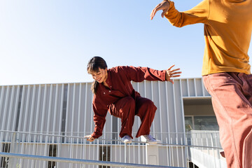 Dynamic body poses in a modern Barcelona building