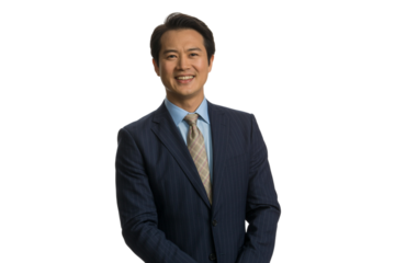 Smiling professional man wearing a suit posing for a picture . Isolated on transparent background, png