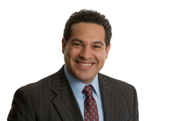 Smiling business man portrait with tie and formal suit  . Isolated on transparent background, png