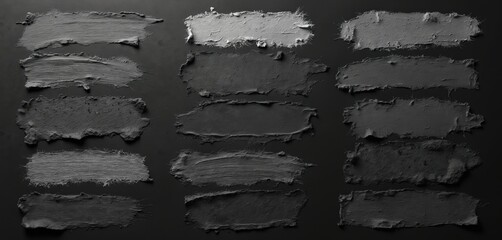Rough brush stroke set in black. Grunge style drawing elements collection. Graphic resources for design projects. Art textures isolated on background. Ink paper texture. Abstract lines illustration.