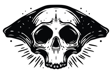 Minimalist Skull Surrounded by Crown of Thorns and Stars Modern Tattoo Design
