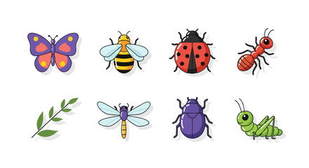 Colorful insects collection butterfly bee ladybug ant beetle dragonfly © Pajero