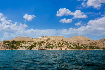 Halfeti district of Şanlıurfa province, Turkey, was submerged by the dam waters and the old abandoned district landscape. View of the sunken district of Halfeti.
