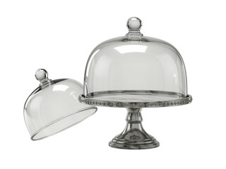 Silver tray with lid on white background with shiny service items