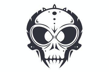 Skull Dark Silhouette, Tribal Inspired, Abstract Style, Spikes & Dots Detail