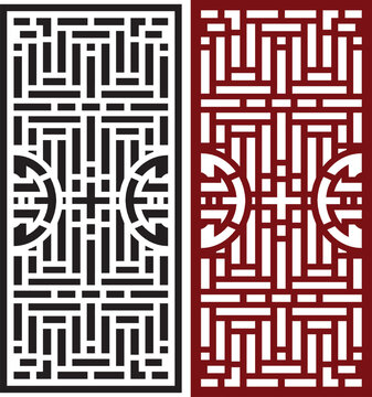 Laser cut template set and jali cutting, abstract geometric pattern in celtic traditional style. Panel decor, metal cutting, wood cutting, fretwork stencil design, Transparent EPS Vector.