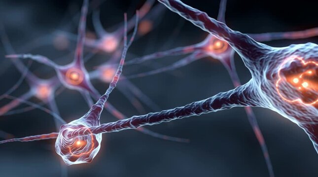 Stylized floating neural network web with glowing synaptic nodes, cyber-aqua palette, dark-to-light gradient background, futuristic clean composition