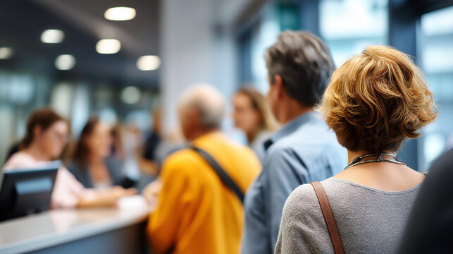 Faceless people at municipal office reception desk public service administration government facility interaction civic service counter administrative assistance process