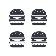 Burger Icon Silhouette Set, Fast Food Meal Design, Monochrome Style, Isolated on White