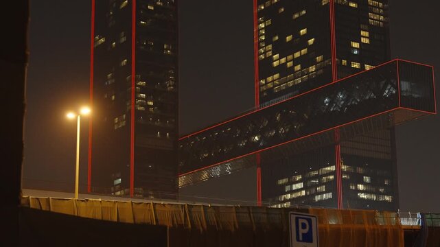 Dubai night scene. The iconic One Za'abeel towers