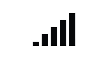 Rising signal strength bars depicted in a stark black silhouette