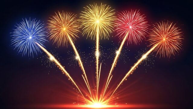 Vibrant colorful fireworks exploding in the night sky creating a dazzling celebratory display of light and color