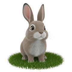 Fototapeta premium Cute bunny rabbit sitting on a green grass isolated on black background