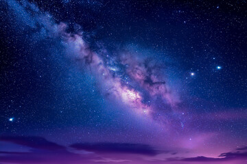 Fototapeta premium Night sky features a mesmerizing Milky Way galaxy with brilliant stars and colorful hues, capturing the essence of cosmic wonder and the beauty of the universe