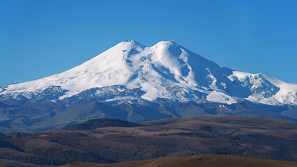 Close Snowcapped Elbrus Mountain Peak