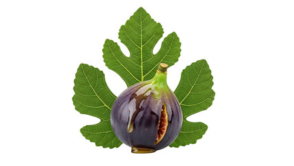 Ripe Fig with Split Interior and Fig Leaf