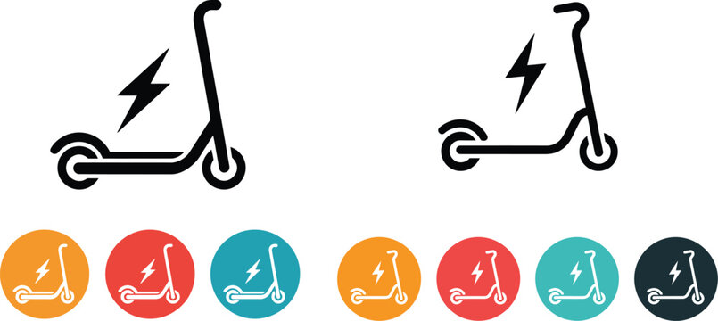 Electric Scooter Icon Vector Set with Battery