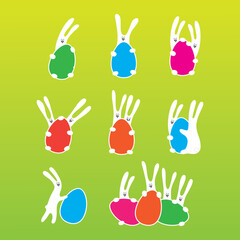 Easter Icons Set: Rabbits and Eggs