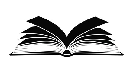 An open book with pages displayed in a dark striking silhouette