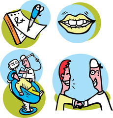 Fototapeta premium Dentist Working on Patient Vector Icons Set