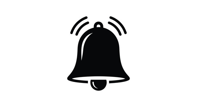 A striking black bell icon with a clapper a bold silhouette