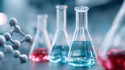 Mystical chemistry scene, glowing molecules visible, magical-looking potions, ethereal laboratory setup, beauty mystery exploration, scientific molecular structures, enchanting res