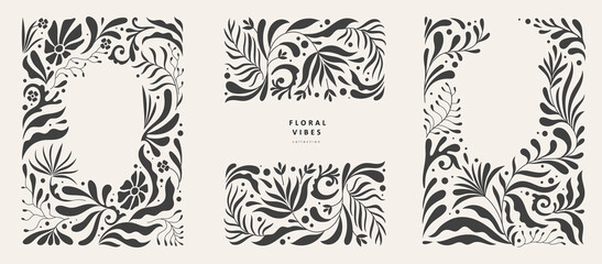 Retro groovy floral illustration in wavy and naive style. Organic shapes, vibrant flowers print for poster, social media or packaging. Botanic vector illustration