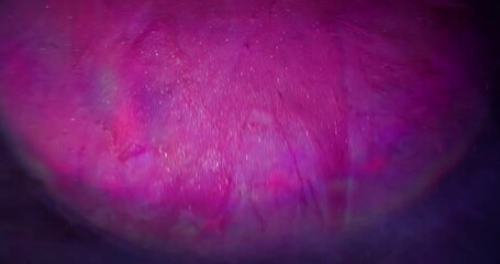 Pigment fluid drip. Defocused swirl. Glitter pink liquid paint pouring on purple sphere. Art color wave blend dye abstract background. - Powered by Adobe