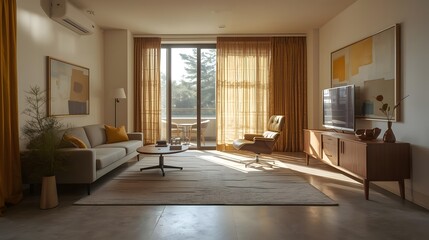 Obraz premium an image of inside a mid-century modern apartment 