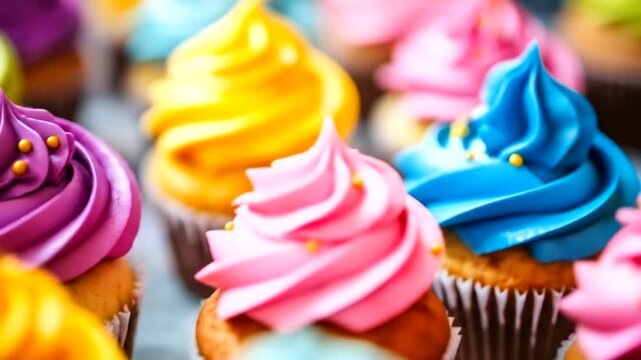 Colorful Cupcakes with Swirled Frosting Delicious Dessert Treats.