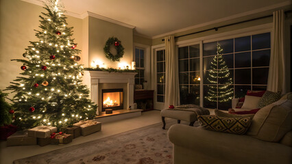 Fototapeta premium christmas tree with gifts and decorations
