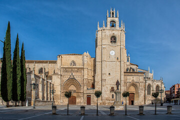 Exterior view of the Gothic cathedral of Palencia, in Palencia, Spain