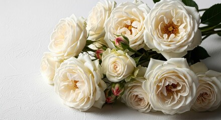 Bouquet of creamy white garden roses isolated on white background isolated on transparent background