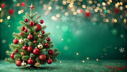 christmas background with christmas tree and decorations christmas, xmas, ornament, fir, holly, berry, new year, december, year, green, card, winter, tree, holiday, decoration, ball, celebration, illu