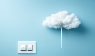 Cloud storage concept with usb cable connected to two white wall outlets on blue