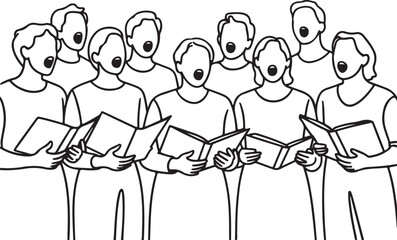 Minimal Continuous Line Drawing of a Singing Choir in Unified Harmonious Artistic Illustration