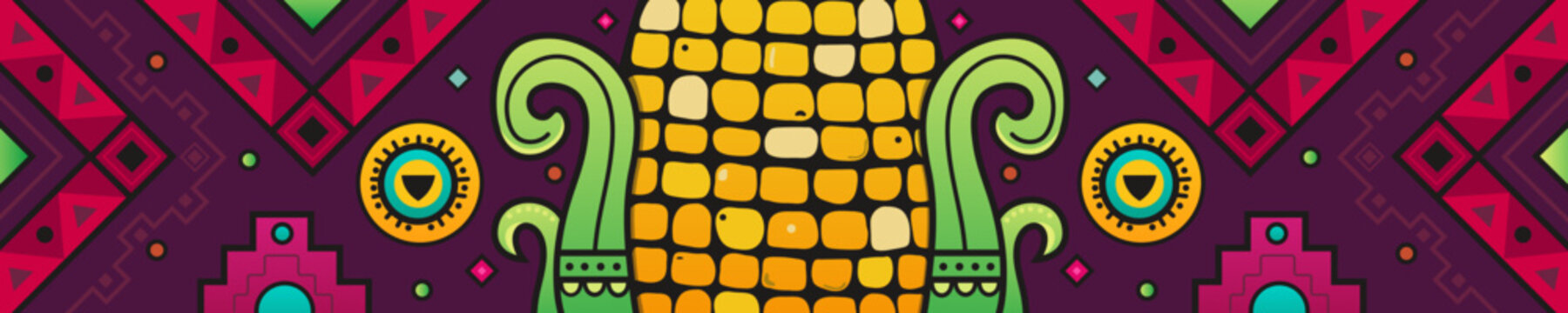 Vibrant Symmetrical Aztec Style Maize Corn Illustration