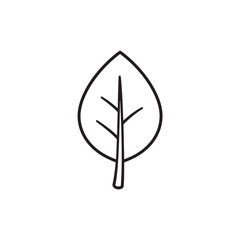Minimalist leaf icon silhouette on white background with clean botanical lines and simple natural design.
