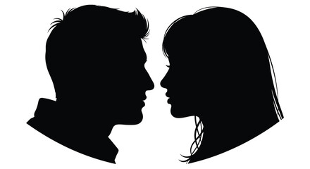 A striking black silhouette of a man and woman facing each other silhouette