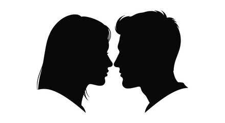 A pair of faces looking at each other in black and white silhouette