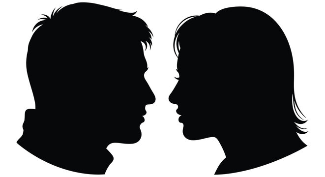 A striking profile view of a man and woman facing each other silhouette