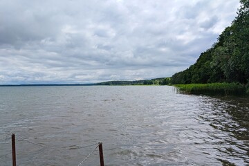 Naroch, Belarus, July 11, 2025. Storm clouds over the lake.