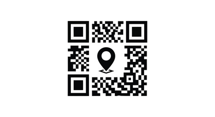 Qr code with location pin graphic a striking black and white silhouette