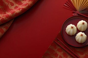 Chinese new year celebration food, dumplings, red background