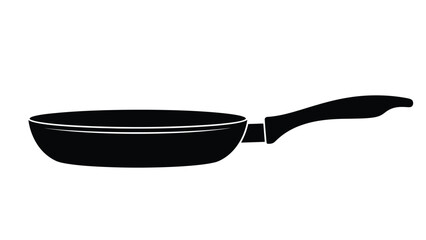 A simple black frying pan illustration with a long handle is shown