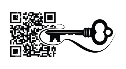 Qr code and antique key design presented as a striking silhouette